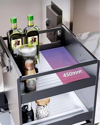 Sistema di mensole estraibili a 2 ripiani, in alluminio, regolabile, capacità di carico 20 kg, adatto per armadi superiori da 55,9 cm e 86,9 cm di larghezza, perfetto per l'organizzazione della cucina