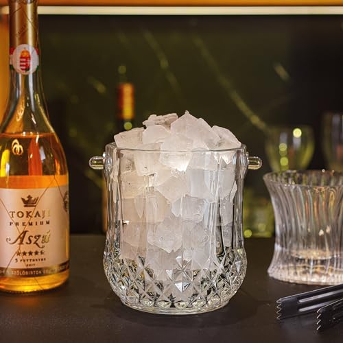 Gläserner Eiskübel mit Griff und Eiszange, fasst 1,1 Liter Eis, klare Kristall-Eiskübel für Cocktailbar, Wein, Hausbar, Zubehör für Partys… – Ansicht 4