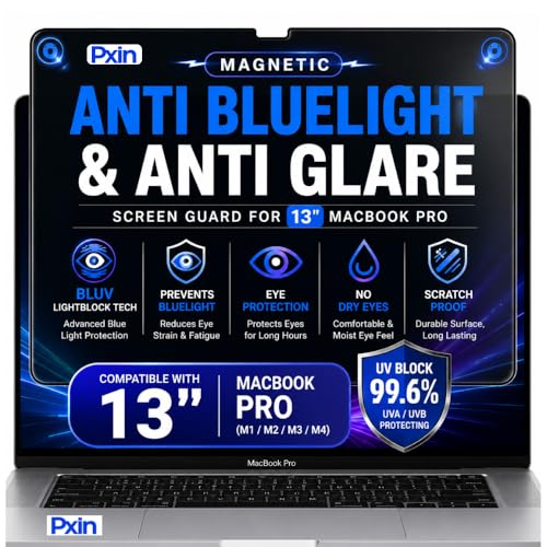 Image of Pxin Magnetic Laptop Anti Bluelight and Anti Glare Screen Guard compatible with 13 inch MacBook Pro | BLUV Lightblock Tech | Scratch Proof | Prevents bluelight | Eye Protection | No Dry Eyes
