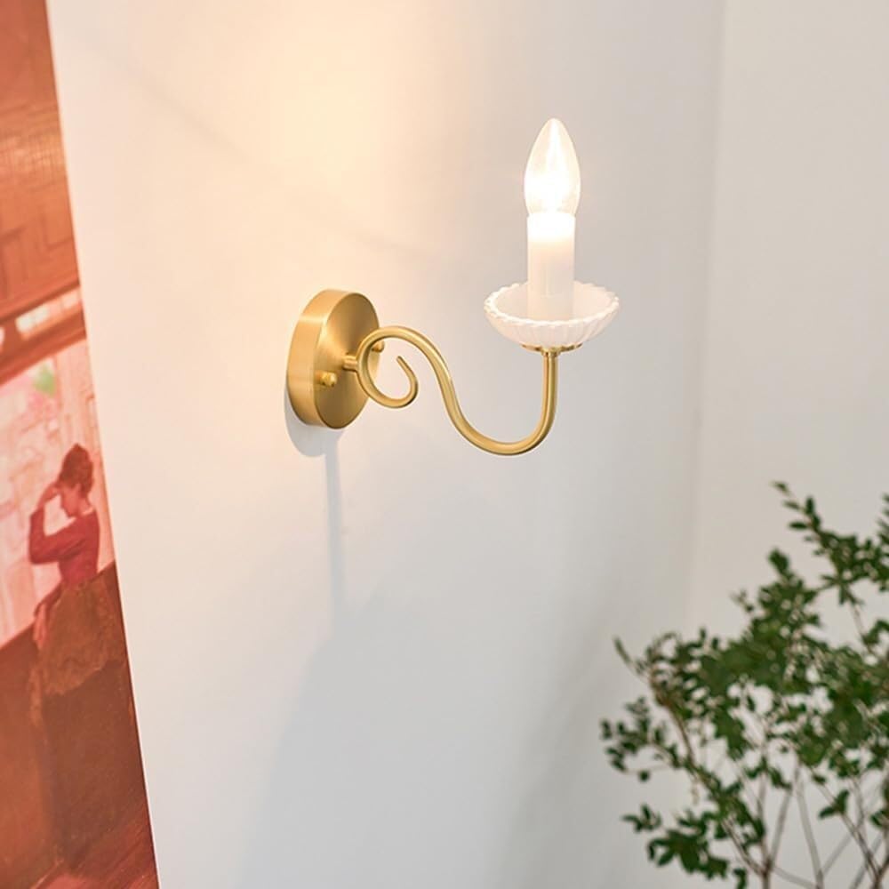 Vintage French Vintage Milk Glass Wall Sconce Modern Home Decoration Brass Wall Light Candle French Country Bathroom Vanity Light Fixture Vintage White Gold Glass Bedroom Wall Sconce Nordic Ind