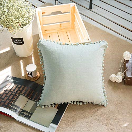 Pom Poms Cotton Throw Pillow Cases Meaning4 Sage European Square 26 x 26 Set of 2