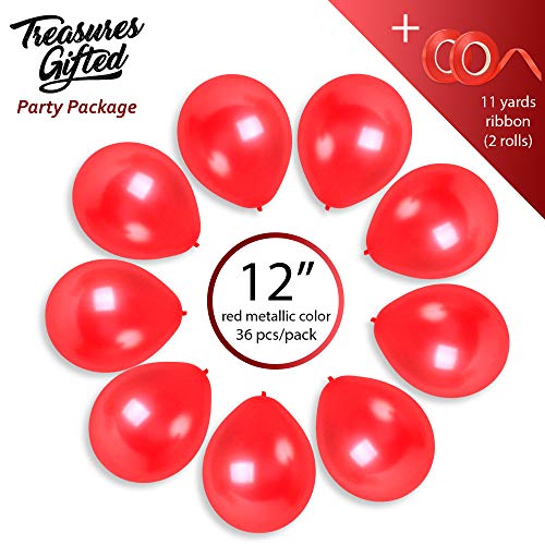 Treasures Gifted Metallic Red Balloons - Pearlized Ruby Red Balloons - Globos Metalicos Rojos, Red Latex Balloons 12 Inch, Globos Rojos Metalicos - Bulk Red Balloons 36 Pack #TOP1