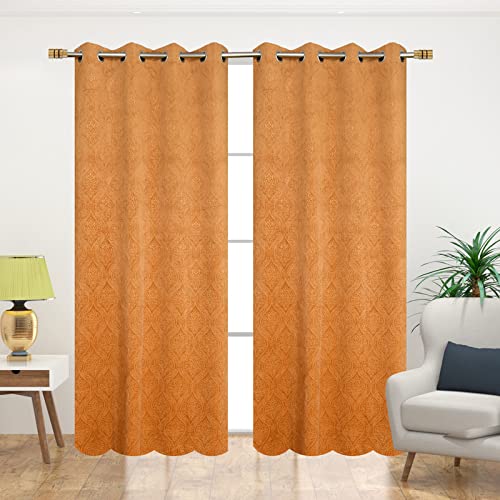 Image of Suede Velvet Embossed Room Darkening Door Curtain for Living Room, Bedroom, Hallway, 7 feet Long, Gold, Set of 1