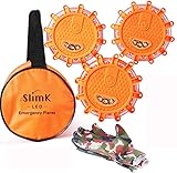 SlimK LED Road Flares Safety Flashing Warning Light Roadside Flare Emergency Discs Beacon, Magnetic Base for Car Motorcycle Bicycle, 3 Pack