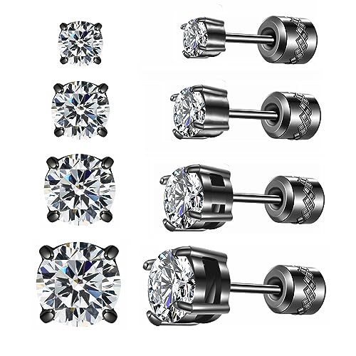 ZOCOYUU Ohrstecker aus Titan mit Schraubverschluss aus chirurgischem Edelstahl für Damen und Herren, Regenbogenfarben, 5A Zirkonia, doppelseitige Ohrringe, Piercing, Schlafstecker, Schmuck, 3–6 mm,