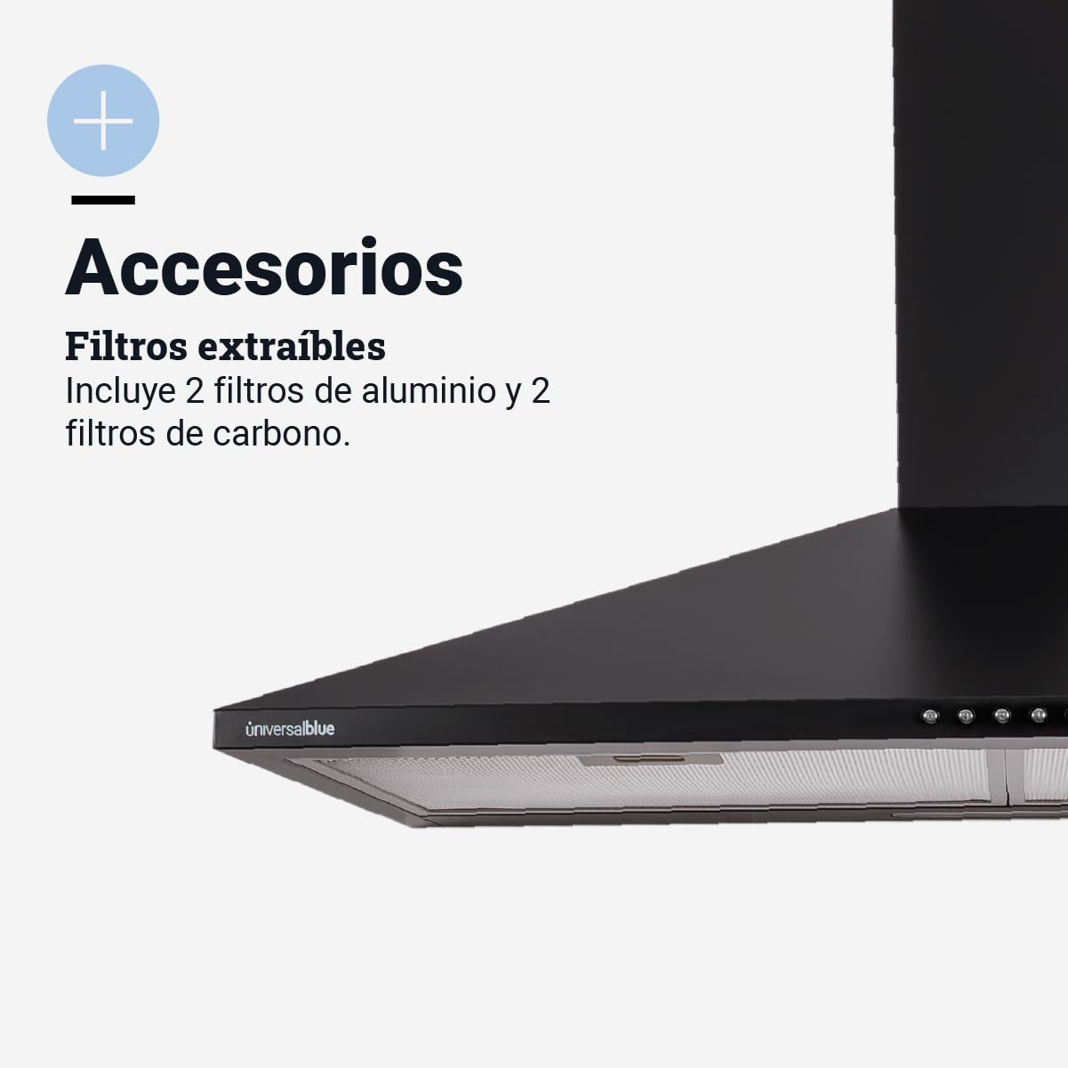 UNIVERSALBLUE Campana Extractora Piramidal Negra 90 cm | Extractor Aire | Filtros de Carbono | 3 Velocidades | Control por Botones | Clase Energética C | Campana Sin Salida de Humos