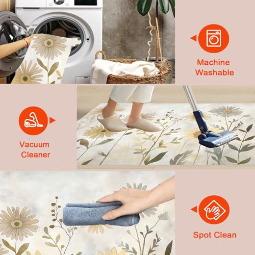 Tapis imprimé aquarelle fleurs sauvages grand format doux