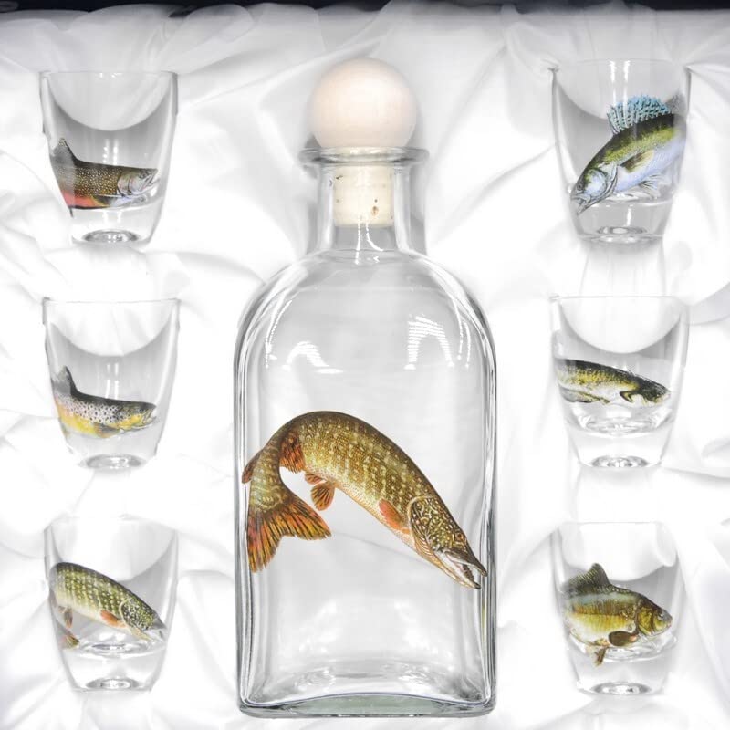 GTK - Geweihe & Trophäen KRUMHOLZ 7-teiliges Schnaps Gläser Set mit Fisch...
