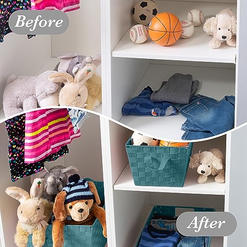 Image of Simplify Large Woven Strap Tote | Decorative Storage Basket | 2 Handles | Organization | Closet | Bedroom | Bathroom | Nursery | Accessories | Toys | Gifts | 4 Pack | Sapphire