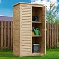 Oarlike Solid FirWood Outdoor Storage Cabinet with Adjustable Shelves, Garden Tool Shed with Weatherproof Roof, Vertical Storage Shed Waterproof for Patio, Backyard, Pool (Natural Wood)