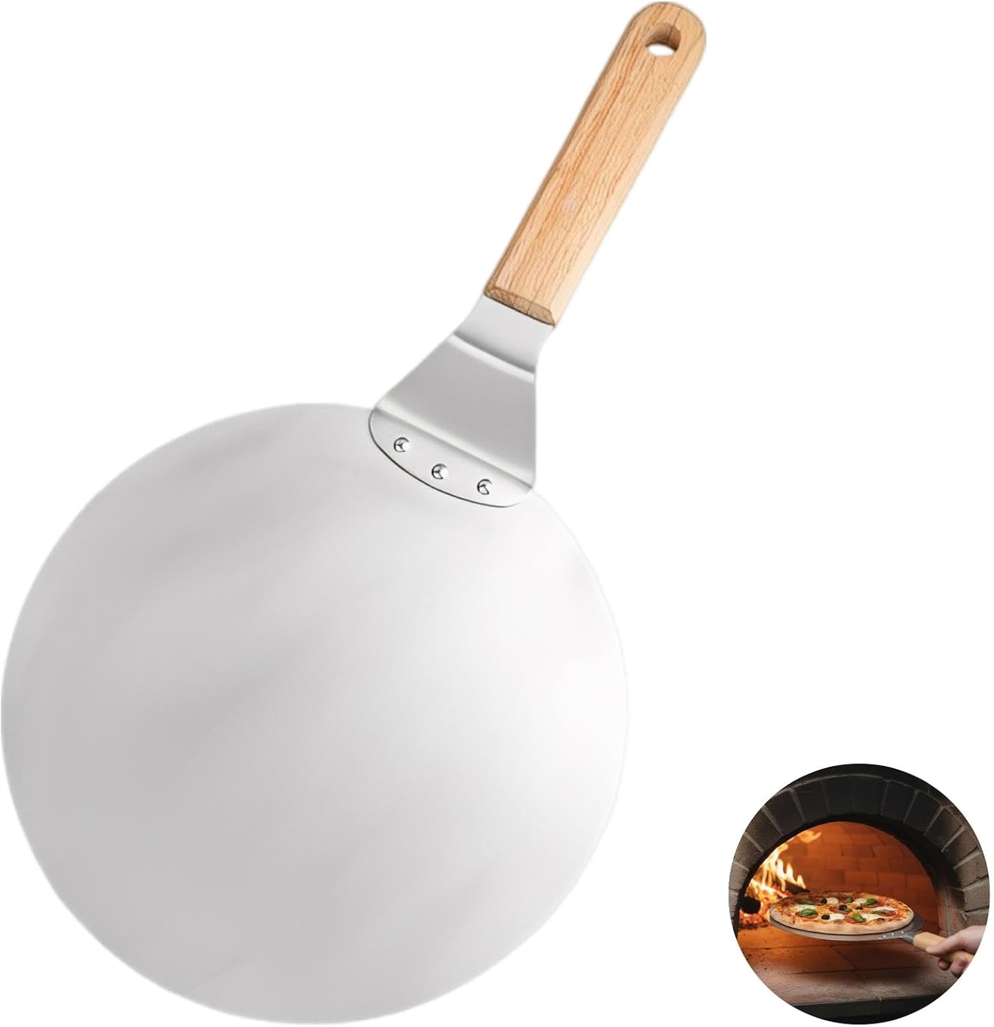 Stainless Steel Pizza Peel 10 In, Pizza Spatula With Wood Handle For Cake Lifter Transfer And Baking, 17.5 In