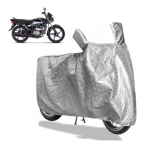 Image of Sulfar Bike Cover for Hero MotoCorp HF 100 (Entry Commuter) | Waterproof, Dustproof & UV Protected | All Weather Two Wheeler Cover (Silver) New 2026 Variants