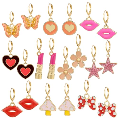 10/20 Pairs Cute Gold Hoop Dangle Earrings for Girls Small Huggie Hoop Earrings With Charms 14k Gold Hoop Earrings Set Hypoallergenic Jewelry