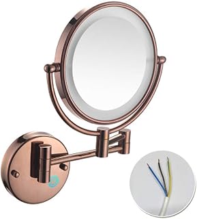 FUDGIO Maquillaje con luz LED con iluminación LED, extensión de Aumento, Dos Superficies giratorias, 360 Grados; Giratorio, for baño (Color : Rose Gold, Size : 10x)