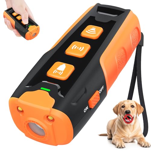 HZK Anti Bell Gerät für Hunde,Ultraschall Hundeabwehr, 3 Modi (Ton/Ultraschall/Taschenlampe), 7m Reichweite, Wiederaufladbar & Humane Hunde Bell Stop Gerät für Kleine bis Große Hunde