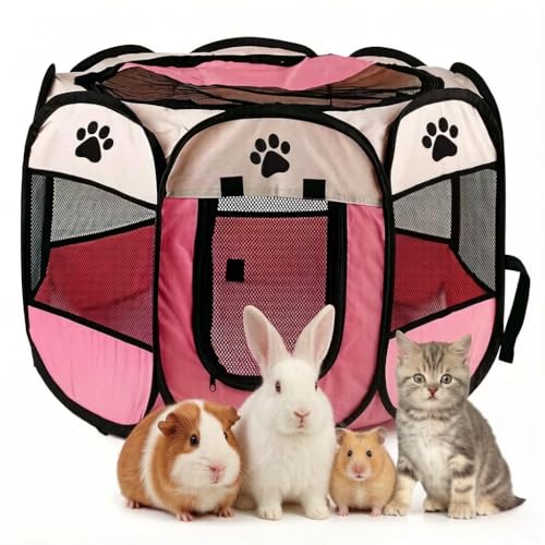 Duscdesp Recinto Portatile per Cani e Cuccioli - Uso Interno ed Esterno, Impermeabile in Tessuto Oxford - Adatto a Gatti e Conigli di Piccole Dimensioni (Rosa)