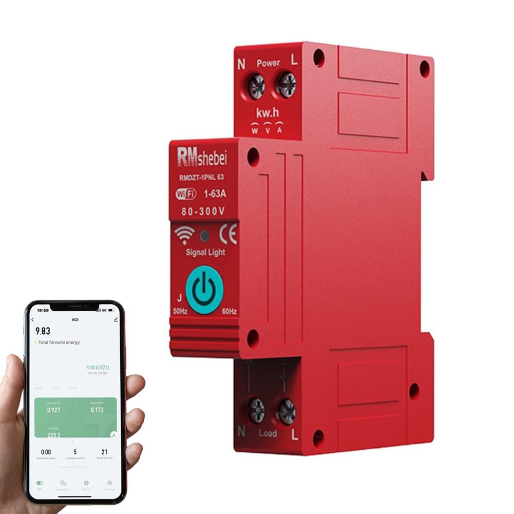 FawoonuTuya WiFi 1P Intelnt Circuit Breaker Single Phase Digital Display Metering Voltage t Protective Device Compatible with Alexa and Assistant for Voice Control