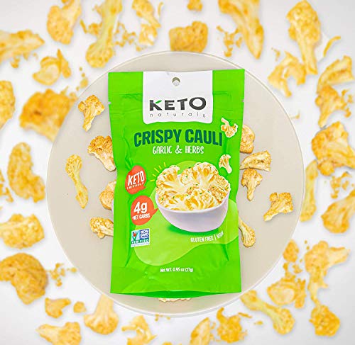 Keto Chips Low Carb Cauliflower Bites - 5g net carbs Cauliflower Chips Healthy Snacks for Kids and Adults (Garlic & Herbs) Low Sugar Gluten free Vegan Paleo Atkins Food Low Carb Snacks (4 Packs)