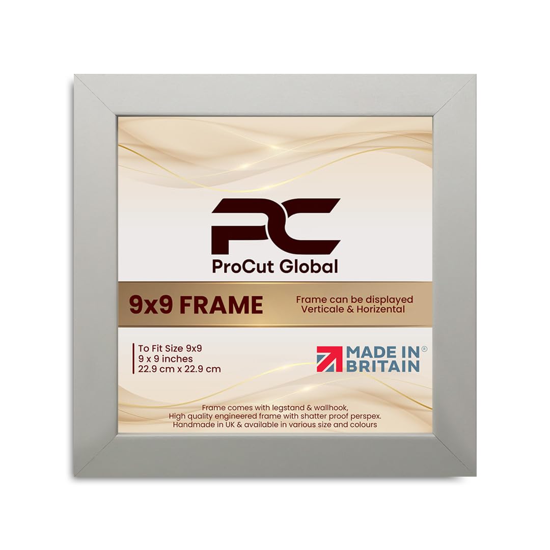 Procut Global 9X9 Light Grey Picture Frames - Modern Wooden Photo Frame with Shatterproof Perspex for Wall or Tabletop - Perfect for Posters, Certificates, Prints - Sizes & Colors Available