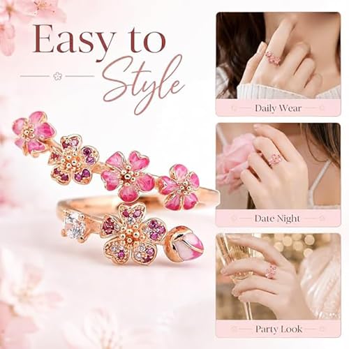 Bague réglable fleur de cerisier, le cadeau de bijoux floraux - 3