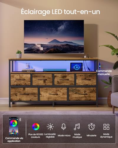 Commode industrielle 7 tiroirs LED & USB SONGMICS