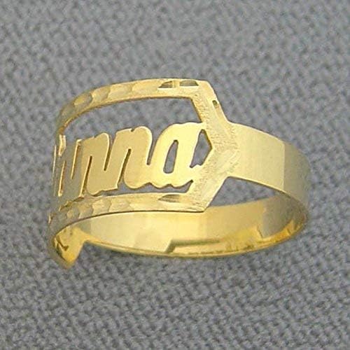 Solid 14k Gold Personalized Script Name Ring Band Customized Fine Jewelry