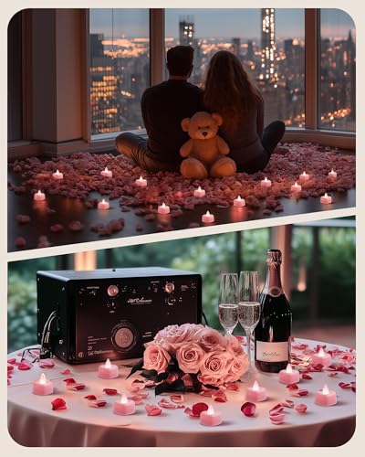 Image of Amagic 2000 Pieces Pink Artificial Rose Petals with 24 Pink Heart LED Tea Lights, Rose Petals and Candles Set for Proposal, Anniversary, Romantic Night, Wedding Decor