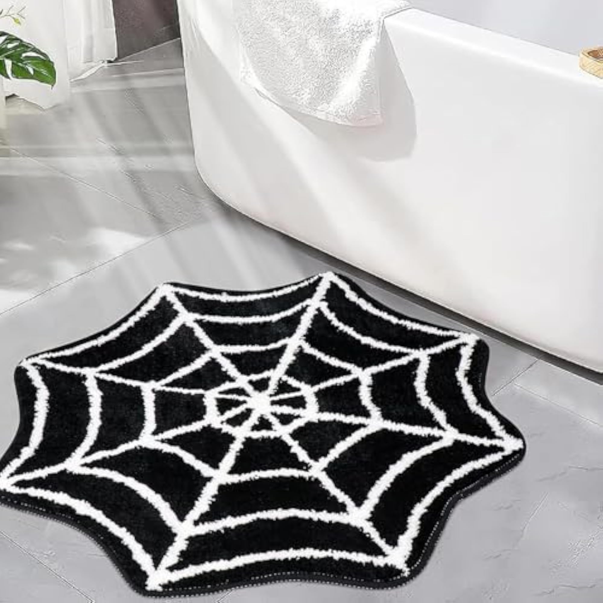 Live Beautiful Spider Web Bath Mat, Halloween Theme