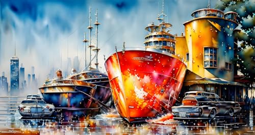 Affiches sur toile pour habiller un mur vide sans effort Aquarelle City Wharf 58x90 cm