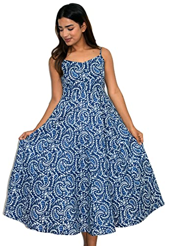 Image of JAIPUR HAND BLOCK Cotton Sleeveless Long Flared A Line Dress|Gown (S00063)