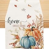 Fall Table Runner, Watercolor Pumpkin Fall Runner for Table Seasonal Autumn Thanksgiving Holiday Decor for Indoor Outdoor Dining Table Decorations 13x72 Inch