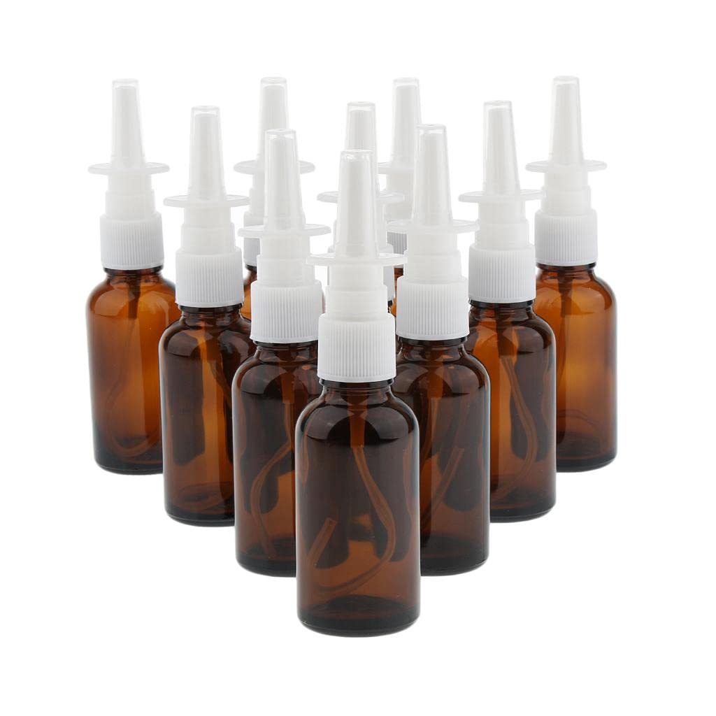 jojomis Lot de 10 vaporisateurs nasaux en verre de 30 ml, vide/rechargeable/réutilisable pour nettoyer la poussière dans le nez – 3,2 x 12,4 cm, marron