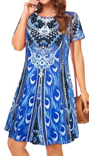 Image of Womens Summer Dresses Beach Casual Loose Tshirt Floral Short Sleeve Flowy Pockets Sundresses 2026