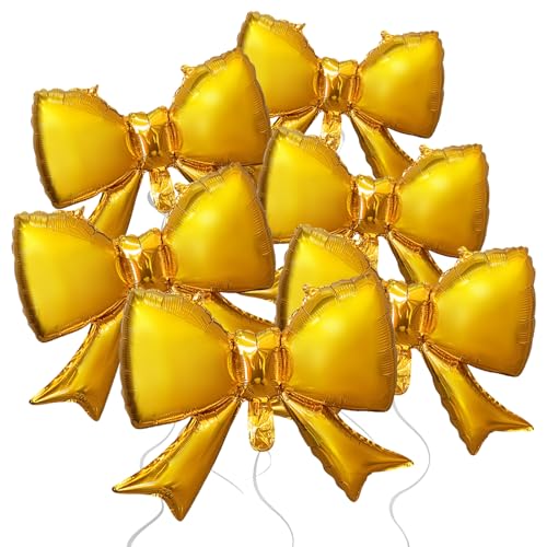 6pcs Bow Balloons Gold Bow Birthday Decorations Bow Foil Balloons for Bow Themed Party Baby Shower Bachelorette Party Wedding Bridal Shower