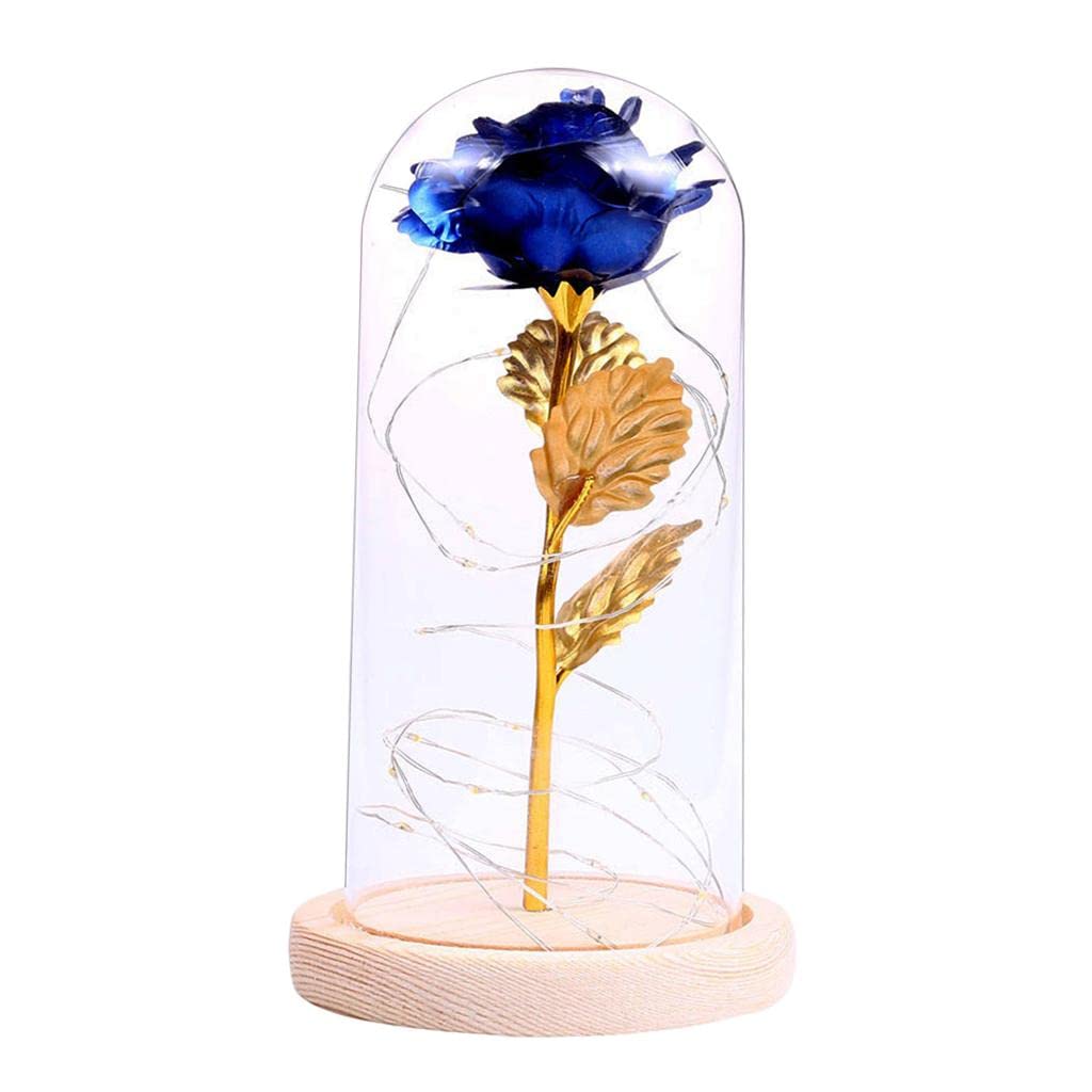 CALANDIS Rose in Glass Dome Wooden Base Led Flower Lamps Blue-image-32