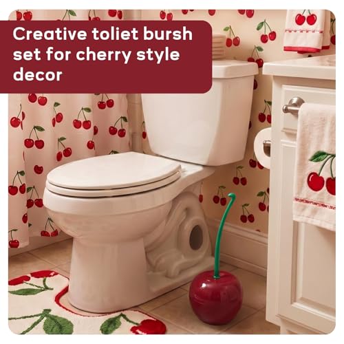 Image of DORA BRIDAL Toilet Brush and Holder Set, Cute Cherry Toilet Brush and Bowl with Long Handle, Bathroom Household Tool Cleaner Accessories for Cherry Shape Decor(1 Brush, 1 Holder) (Red, One Size)