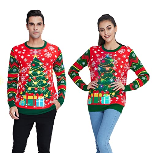 Belovecol Mujer Hombre Suéter de Navidad LED Ugly Xmas Jersey Impreso Manga Larga Sudadera Divertida M Cover