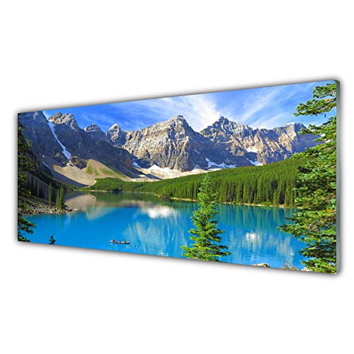 Tulup Impression sur Verre de 125x50 cm - Image - Tableau - Photo décorative panoramique - Paysage Lac Montagnes Forêt