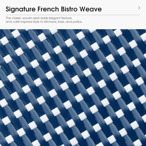 Image of PURPLE LEAF Outdoor French Round 30 inch Bar Stool Set of 2 Oversized Backless Stackable Bar Chairs with Rattan Wicker Bamboo Print Aluminum Frame for Patio Island Poolside Bistro Deep Blue