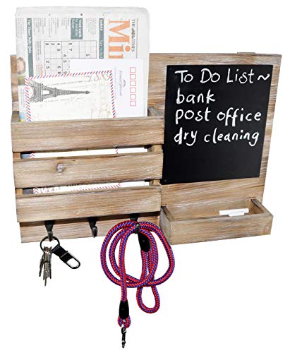 Ducihba Key Hooks Holder, Entryway Mail Sorter Envelope Organizer Chalkboard, Leash Purse Hanging Rack, Home Decorative Wall Floating Shelf, 16.5” W X 12" H X 4” D, Rustic Wood Grey #TOP3