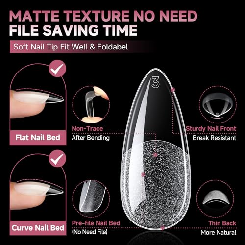 Image of UNA GELLA Almond Gel Nail Tips, 312pcs Soft Gel Medium Almond Nails