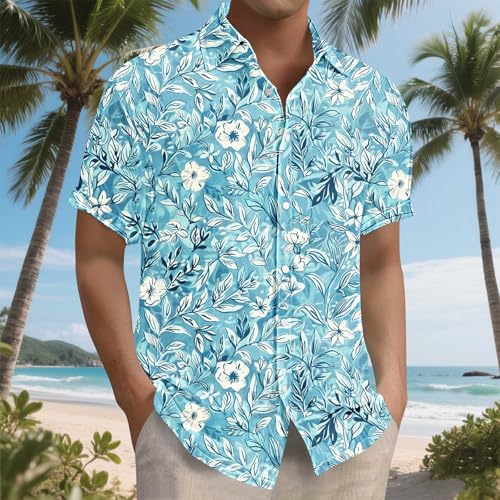 Men's Tropical Hawaiian Shirt Short Sleeve Palm Tree Print Aloha Beach Vacation Button Down Shirt2