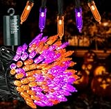 Joomer Orange Purple Halloween Lights - Battery Operated 33ft 100 LED String Lights, Waterproof Outdoor Indoor with 8 Modes Timer for Party, Garden, Halloween Decor