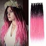 Leeven Synthetic Dreadlock Extensions 20 Strands 24 Inch Single Ended Ombre Pink Crochet Dreads Extensions 0.6 cm Width Handmade Loc Extensions Reggae Style Braiding Hair for Women Men