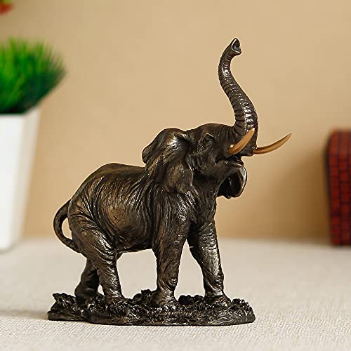 Image of eCraftIndia Handcrafted Resin and Bronze Trunk Up Elephant Statue | Animal Figurine Decorative Showpiece for Home, Living Rooms, Office, Entryways, Or Libraries for Elephant Lovers