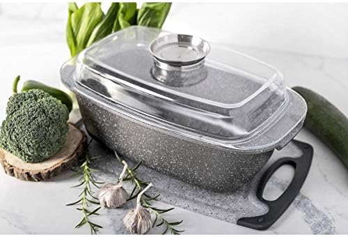 FLORINA Lava Aluminium Casserole Dish 4.5 L Rectangular with Glass Lid and Handles Oven Safe with Aromatizer Contains No PFOA, Cadmium-Free, Lead-Free, Ideal for All Hobs