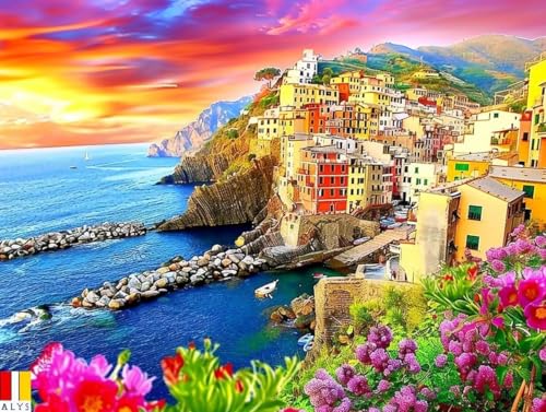 Diamond Painting Ville de la Mer 5D pour Adulte et Enfant | Grand Kit Broderie 70x90cm