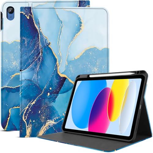 Image of Robustrion Cover Case for iPad 11th Generation (A16) / 10th Generation Cover, Folio Cover Case with [Pencil Holder] [Auto Sleep Wake] for iPad 10th Gen 10.9 inch / 11th Gen 11 inch - Marble Blue