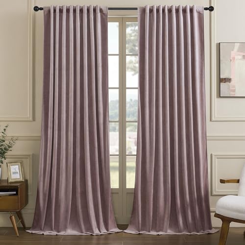Timeper Velvet Curtains 90 inches 2 Panels, Dusty Pink Blackout Curtains for Bedroom Living Room Thermal Insulated Luxury Super Soft Window Drapes,Back Tab & Rod Pocket,W52 x L90 inches