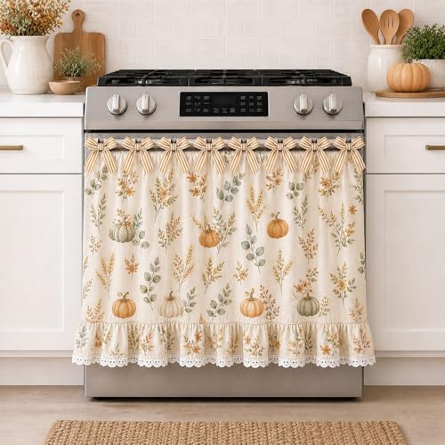 Thanksgiving Fall Oven Skirt Kitchen Curtains Pumpkin Leaf With Bow Ruffled - image 4